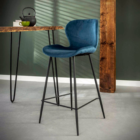 Bar Stool Ingo HomeHaven Blue LxBxH 60x52x48 Fabric Nnb