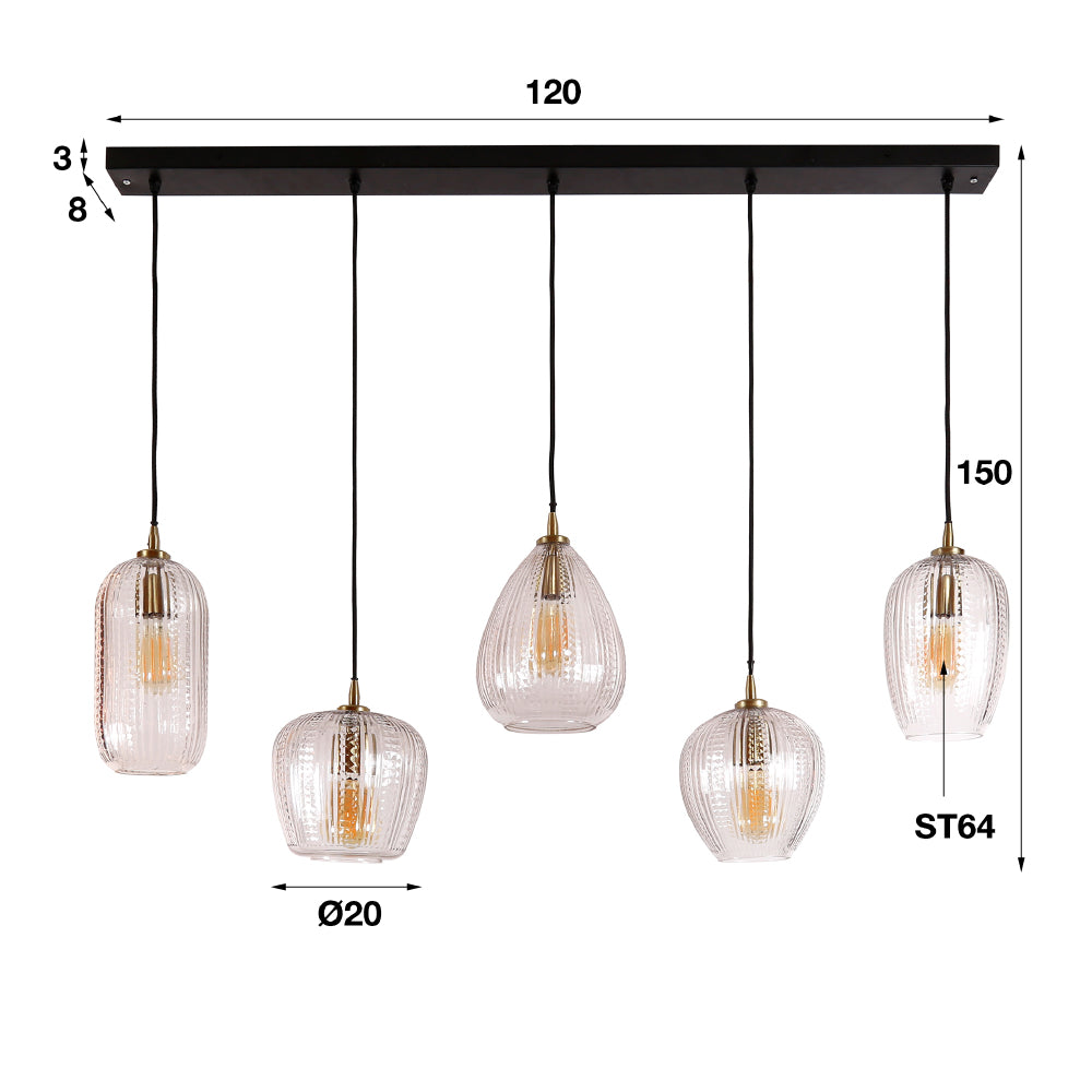 Pendant Light Rigby HomeHaven Black LxBxH 130x47x29 Glass Nnb