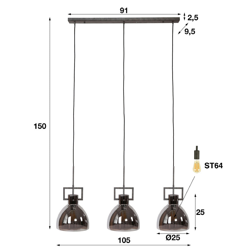 Pendant Light Orson HomeHaven Anthracite LxBxH 98x47x34 Glass Nnb