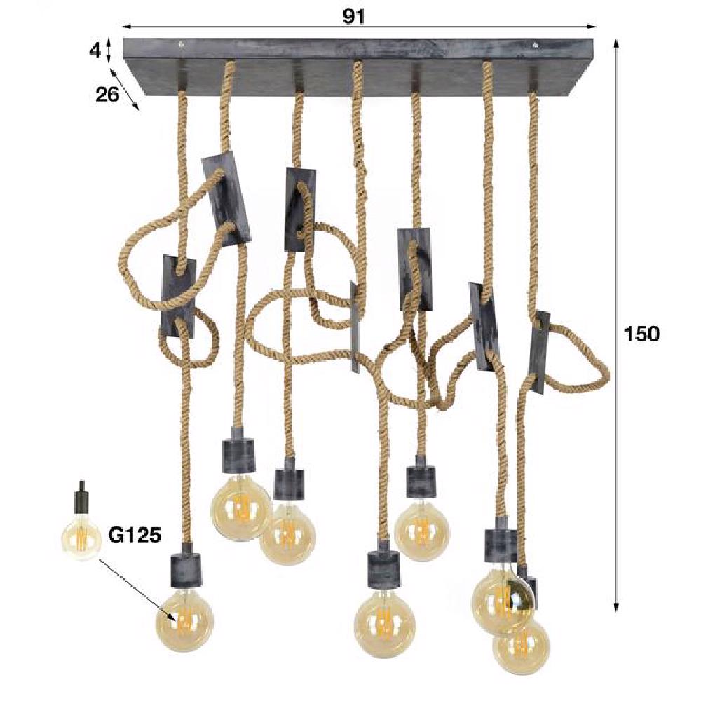 Pendant Light Rowan HomeHaven Grey LxBxH 94x30x17 Rope Nnb